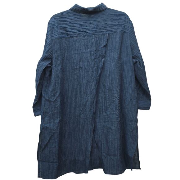 Ellen Tracy Long Top Womens XL Navy Textured Split Back Long Sleeve Button Up - Picture 2 of 8